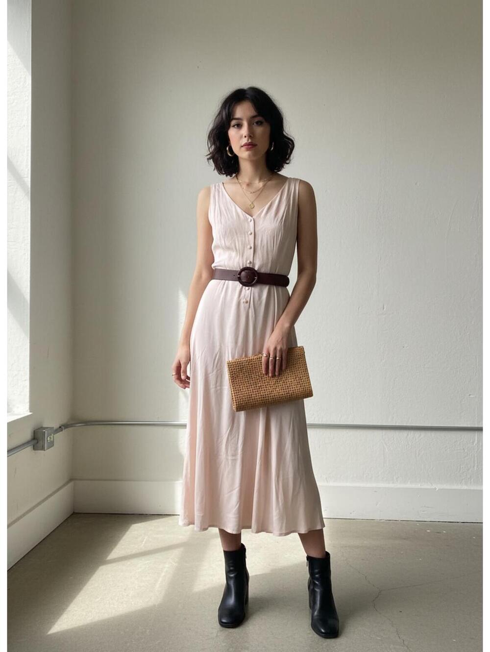 Vintage peach Sleeveless Button-Front Midi Dress 4 peach